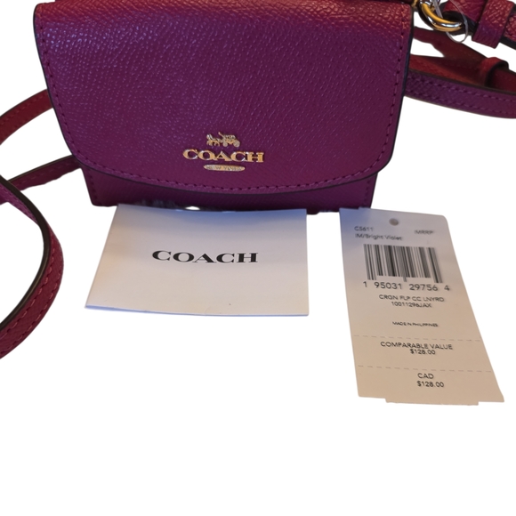 COACH Flap Card Case On Lanyard Leather Crossbody Wallet - Picture 4 of 8